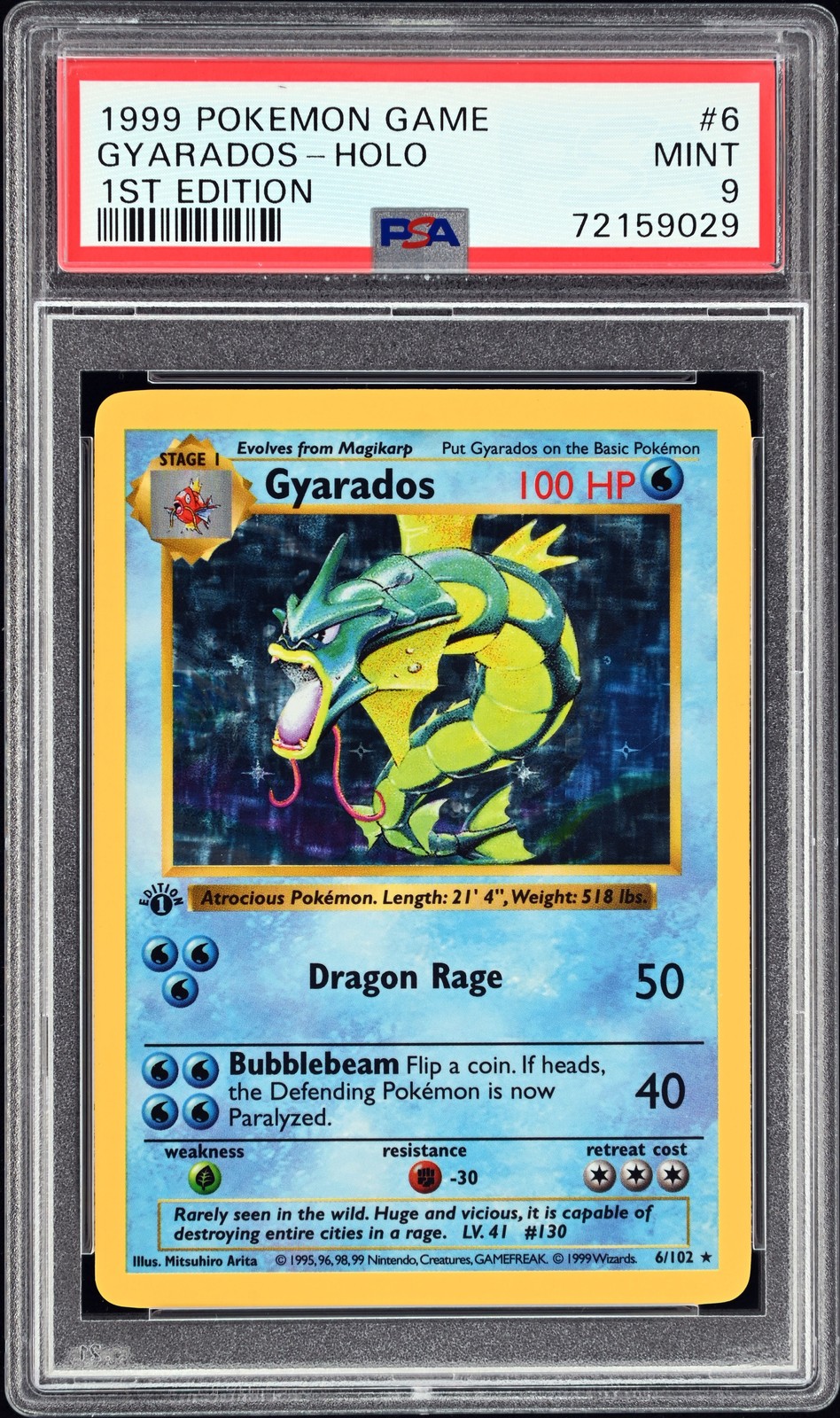1999 POKEMON BASE SET 1ST EDITION #6 GYARADOS-HOLO PSA 9