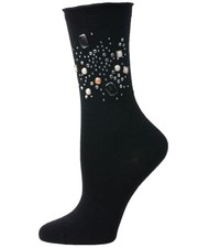 MeMoi Treasure Bejeweled Cotton Blend Crew Sock Gray 9-11 9-11,