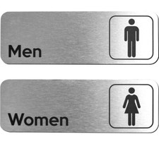 Men and Women Restroom Sign Brushed Aluminum Set of 2 - Modern Sign 9"x 3"