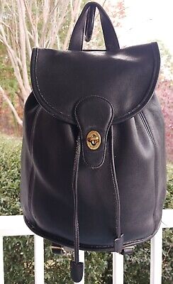 Coach 9943 LARGE Vintage Black Leather Drawstring Backpack w