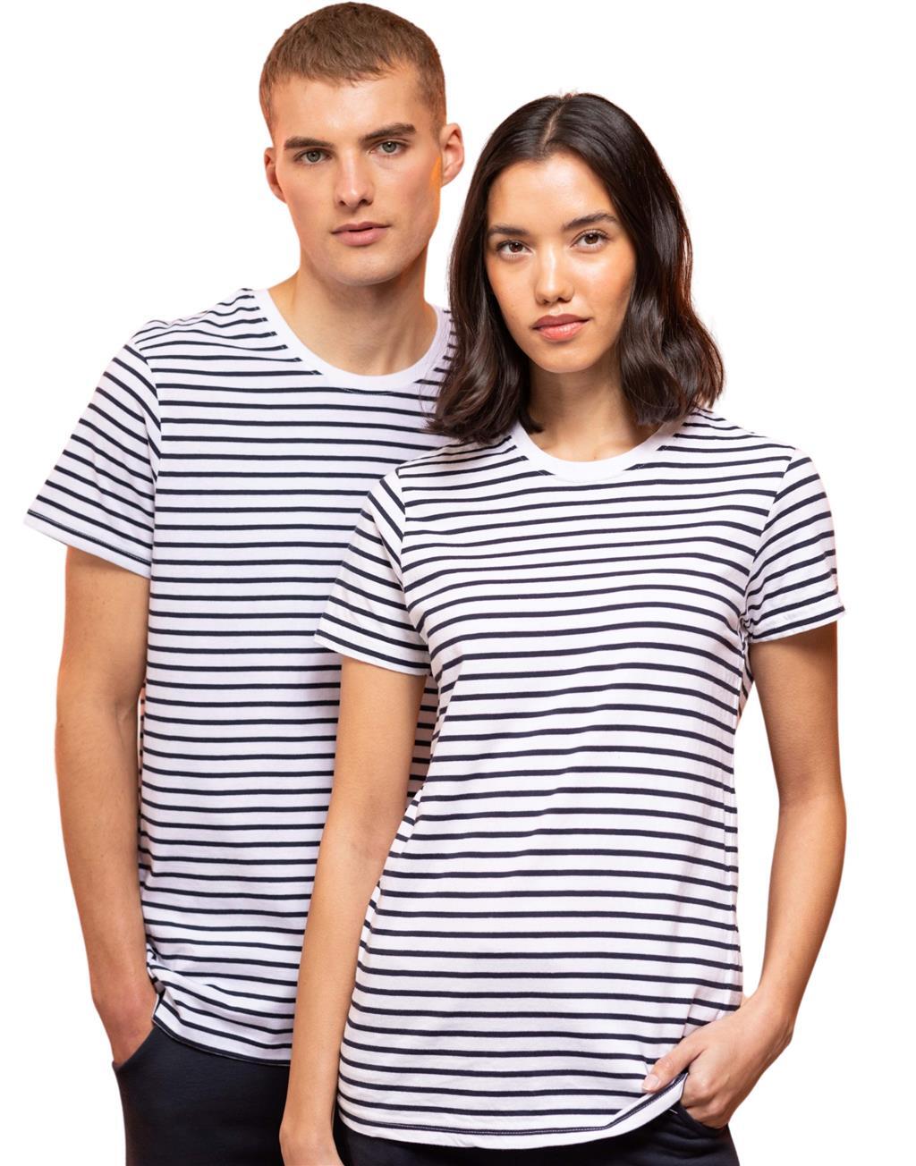 Camiseta Bretona a Rayas Para Hombres Mujeres Camiseta de Algodón Manga Corta Informal Verano Top