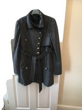 Wool Mix Flattering Grey/black Button 3/4 Coat By Full Circle Size 14 Used