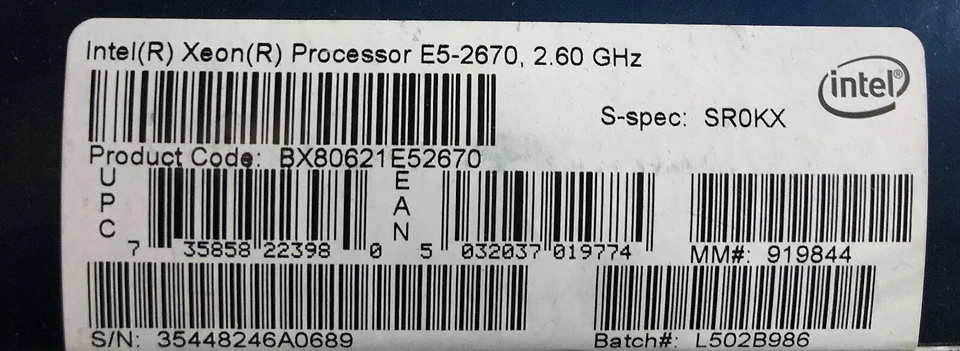 Intel BX80621E52670 SR0KX Xeon E5-2670 20M Cache, 2.60 GHz, 8.00 GT/s QPI NEW - Image 2 of 2