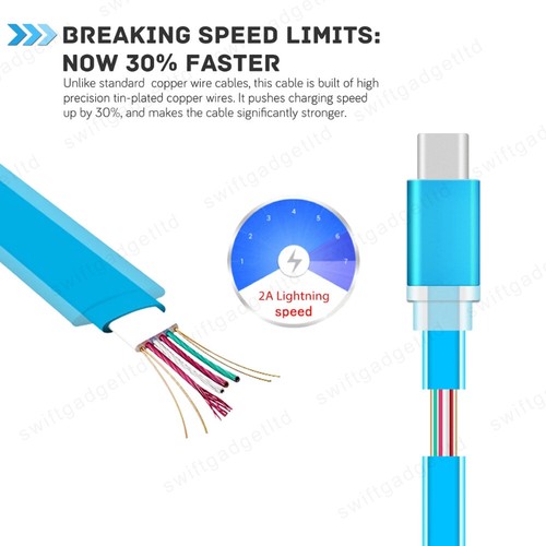 1M Long Flat USB 3.1 Type C Fast Charger USB-C Data Charging Cable Phone Lead - Picture 3 of 11