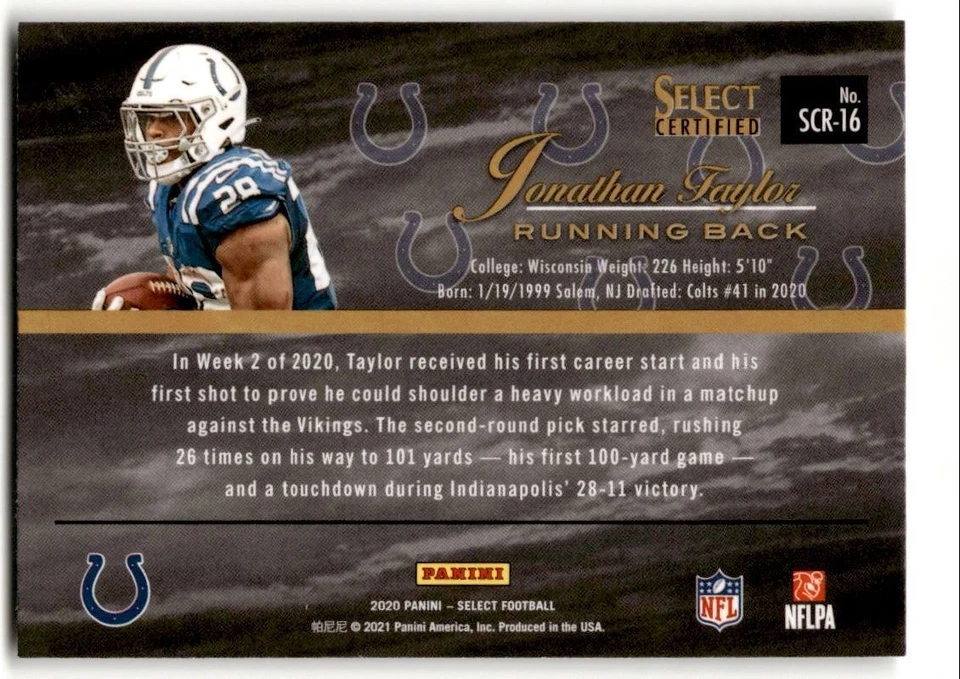 2020 Panini Select Certified Jonathan Taylor* Rookie #SCR-16 - Image 2 of 2