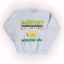 Vintage 90s Bahamas Sweatshirt Adult White L Puff Print Fruit of Loom Stained