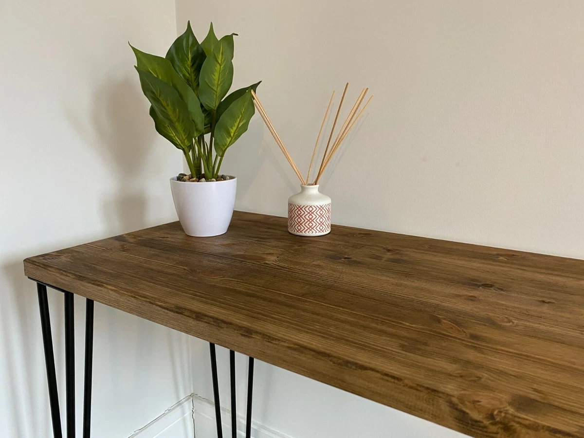 Hand Made wood desk with metal 3 pronged legs - wood stained dark oak  120x60cm