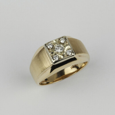 14k Yellow White Gold, Diamond Men's Band Ring Size