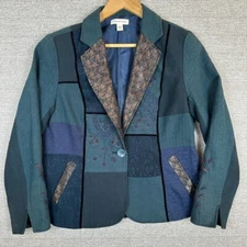 Coldwater Creek Womens 12 Jacket Patchwork Multi Media Boho Cottage Embroidered
