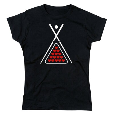 Snooker Herzen Queue Tisch Damen Tshirt T-Shirt Tee Top