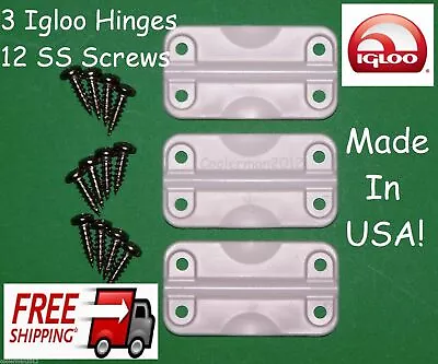 3 IGLOO COOLER REPLACEMENT PLASTIC HINGES + STAINLESS SCREWS HINGE PARTS KIT