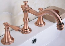 Red Copper Bath Tub Faucet Mixer Tap 3-Holes Widespread Bathroom Sink Faucet
