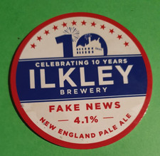 ILKLEY brewery FAKE NEWS craft beer pump keg font ale t-bar badge Yorkshire