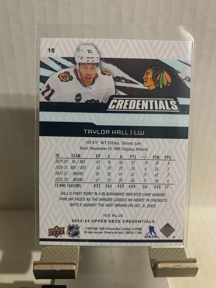2023-24 Upper Deck Credentials Base Taylor Hall #18 Chicago Blackhawks - Image 2 of 2