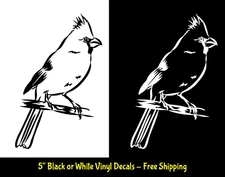 Cardinal on Branch 5" Black or White Vinyl Decals Car Window any flat surface