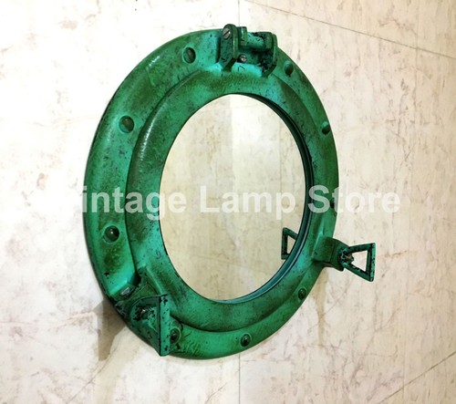 Antique Green Porthole Ship Boat Port Hole Round Mirror Home Wall Decor 11" - Picture 2 of 6