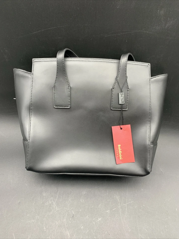 Bolsa BALDININI TREND BORSA D LHASA NERO GRIGIO COURO PRETO FOSCO NOVA COM ETIQUETAS - Imagem 3 de 4