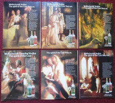 Lot of 6 Diff WOLFSCHMIDT Vodka Print Ads ~ Spirit of Russian Czar, BORZOI Dog
