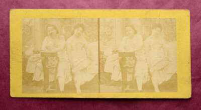 Stereoscopic view, pair of women in small outfits, erotic, France c. 1860