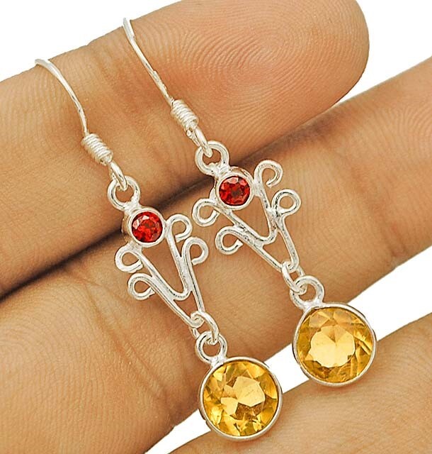 Natural Citrine Garnet 925 Sterling Silver Earrings Jewelry at 16-2