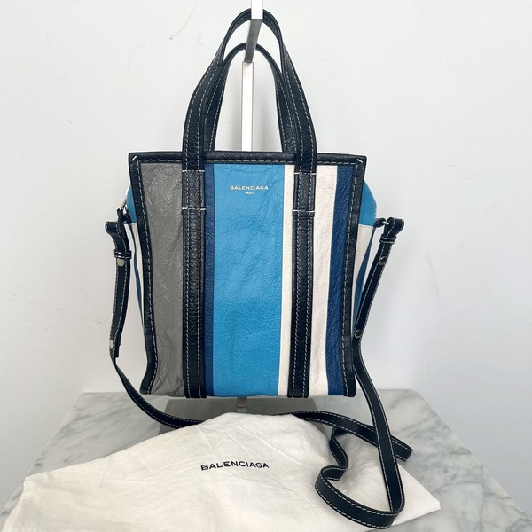Authentic BALENCIAGA Bazar Shopper Tote Bag Crossbody Black Blue White Grey 