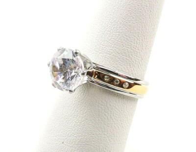 Stainless Steel 2 tone Silver And Gold Plated 2 ct Cubic Zirconia Ring 