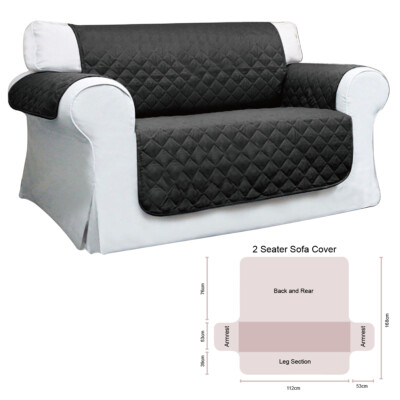 Zweisitzer Gesteppt Sofa Couch Bezug Haustier Schutz Sitz Überwurf Blatt-Schwarz