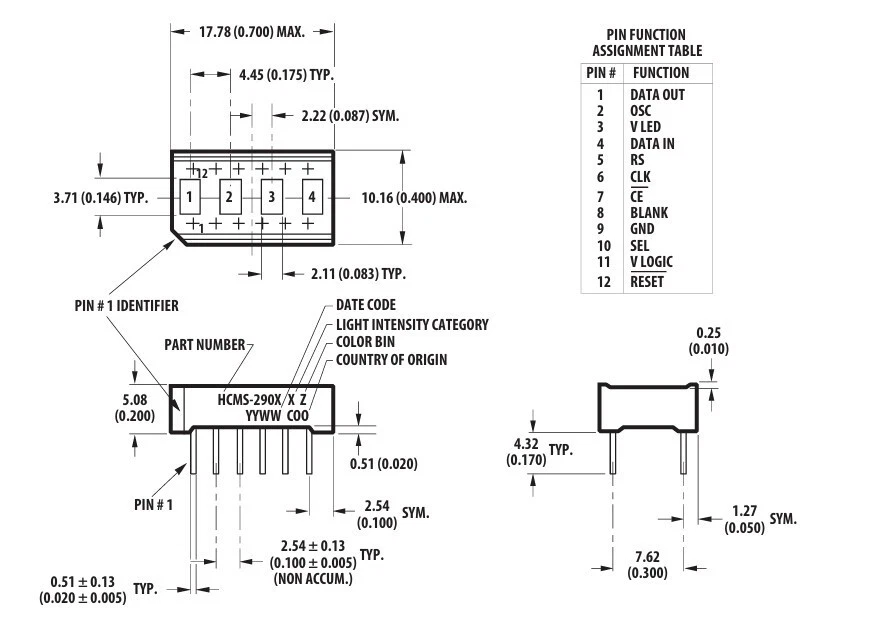 HCMS-2905 High Performance CMOS 5×7 Alphanumeric LED Display Rot Serial 10St. - Bild 2 von 2
