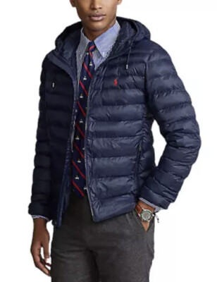 Polo Ralph Lauren Winter Down Full Zip Packable Hood Jacket Navy Men Size XL New