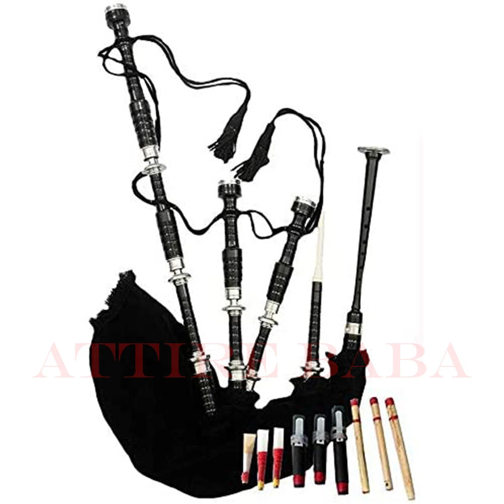 Scottish Amazing Rosewood Bagpipes For Sale Silver Mounts Black