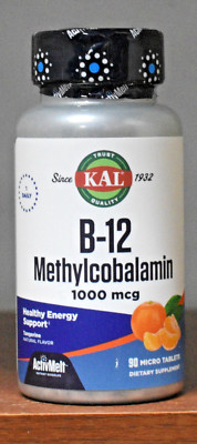 KAL B-12 Methylcobalamin Tangerine 1000 mcg 90 Micro Tablets ActivMelt