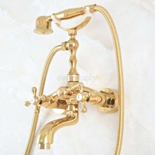 Gold Color Brass Clawfoot Bathtub Faucet Filler Mixer With Hand Shower wna802
