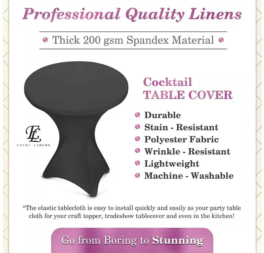 2X Round Spandex Fitted Stretch Table Cloth Table Covers For Wedding Party Black - Image 4 of 4