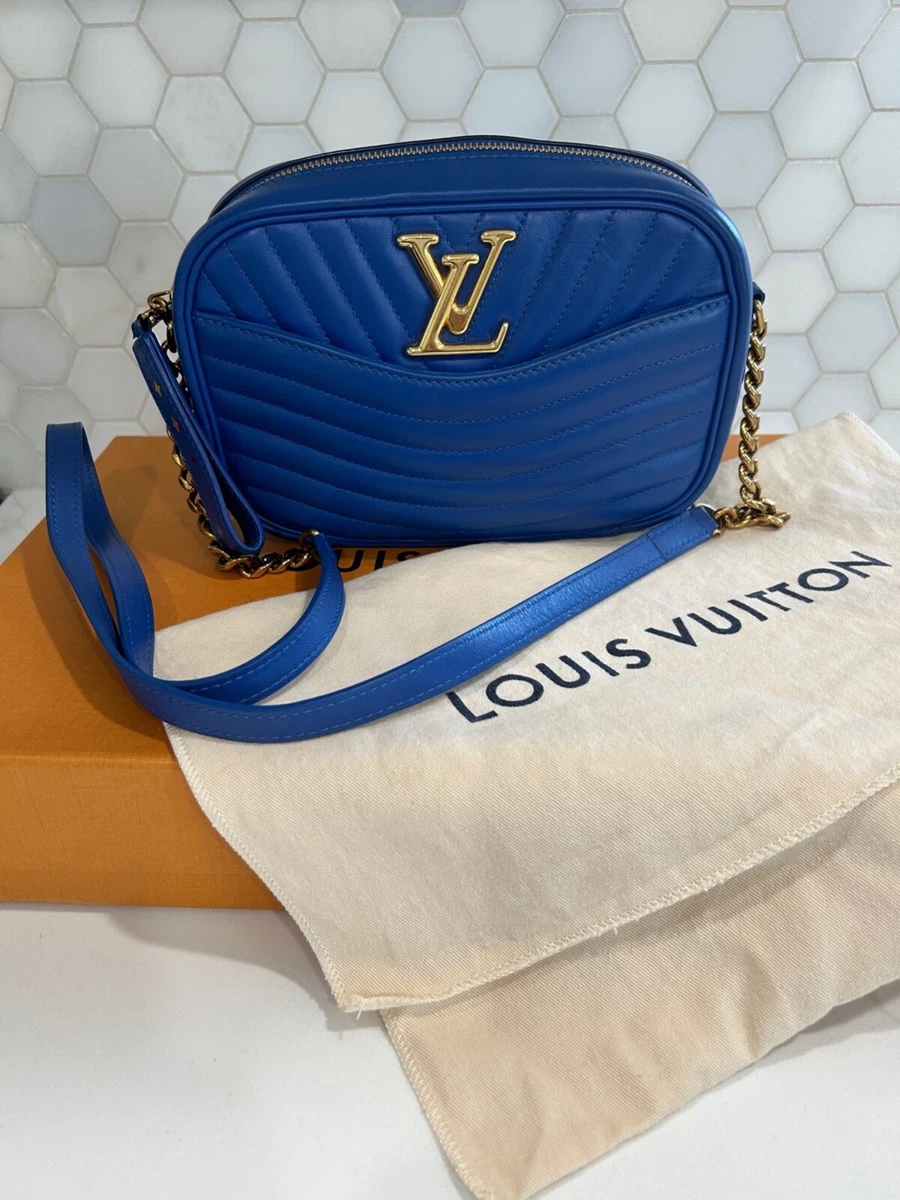 LOUIS VUITTON *New Wave* Camera Shoulder Bag Quilted BLUE Leather M53901  Purse