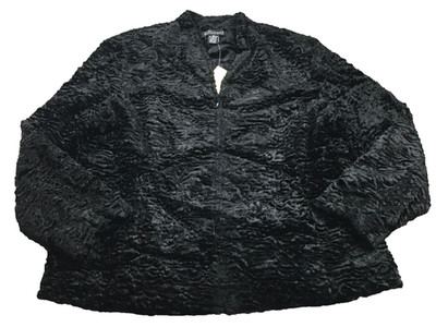 Dialogue Womens Jacket Size 16 Black Faux Lamb Fur Full Zip Lined Pockets NWT