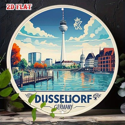 German Metal Sign Vintage Dusseldorf City Map Aluminum Sign 8 Round