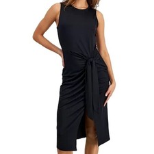 NWT BAR III Black Sleeveless Petite Small Tie-Front Asymmetrical Hem Midi Dress
