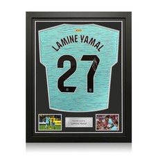 Lamine Yamal Signed Barcelona 2023-24 Third Football Jersey. Standard Frame