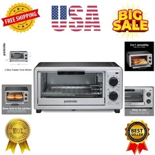 Black & Silver 4 Slice Toaster Oven, Bake, Broil & Toast, Easy Crumb Cleanup