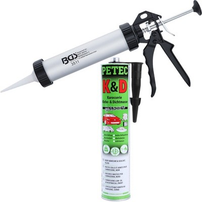 310 ml PETEC SCHEIBENKLEBER DICHTMITTEL BLACK + BGS KARTUSCHEN-PRESSE PISTOLE