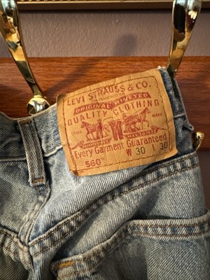 Distressed Levi's 560 Loose Fit Denim Blue Jeans Red Tab 100% Cotton Tapered