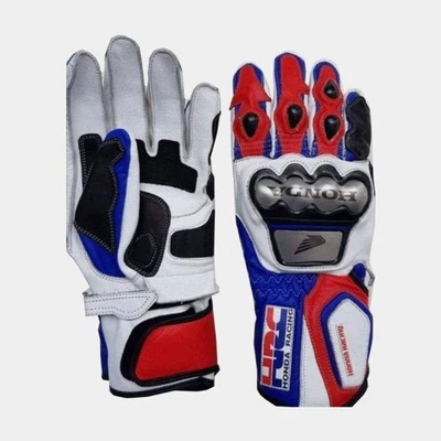 HONDA Hommes Gants de Moto en Cuir MOTOGP Courses Cuir de Motard Gants CE - Photo 1/2