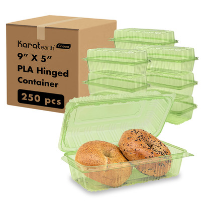 Karat Earth 9''x5'' PLA Hinged Containers, Green - 250 pcs