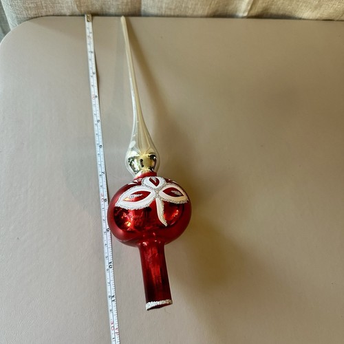 Vintage Liberty Bell Glass Red Silver Glitter Christmas Tree Topper Finial 11" - Foto 9 di 12