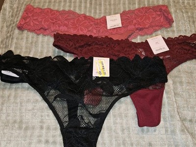 3 NWT Pair Auden Women's Lace Thong Panties Size Medium Group M