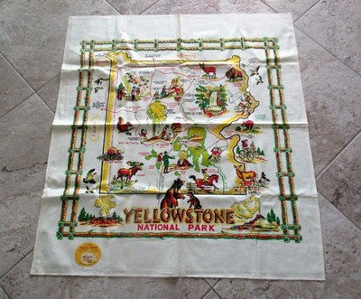 NOS Vintage Yucca Label Yellowstone Souvenir Map Tablecloth NEW!