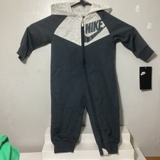 Nike Coverall Hoodie 9m 9 Months One Piece Full Zip Grey white Cotton BRAND NEW