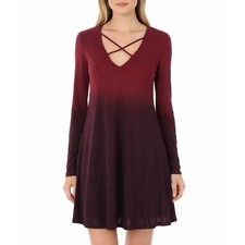 Alya Dress Made in USA Burgundy XS Cut out Crisscross V-Neck Flirty Rayon