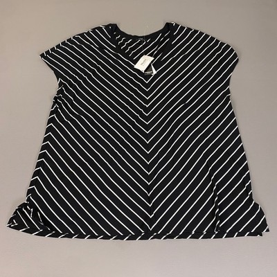 Premise Top Women's 3X Black White Diagonal Stripe Modal V-Neck Cap Sleeve NWT