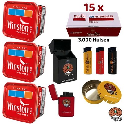 Winston Red/Rot Volumentabak Titan Box 3x 260g, Hülsen, viel Zubehör